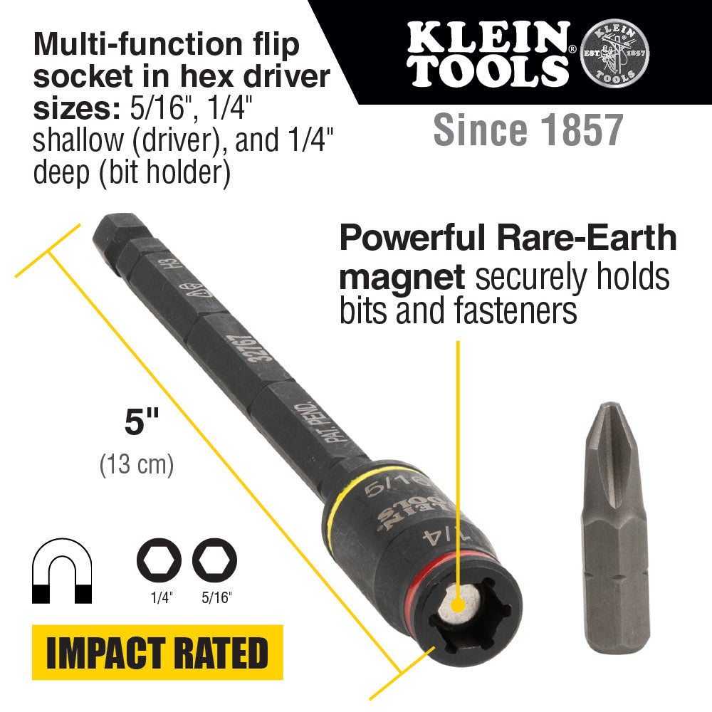 3-IN-1 IMPACT FLIP SOCKET, 1/4-INCH, 5/16-INCH, 5-INCH LENGTH