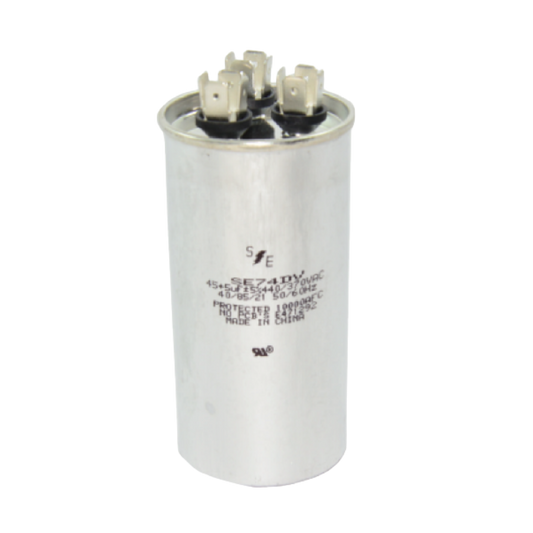 60+7.5  ΜF MFD. 370V/440V DUAL ROUND CAPACITOR